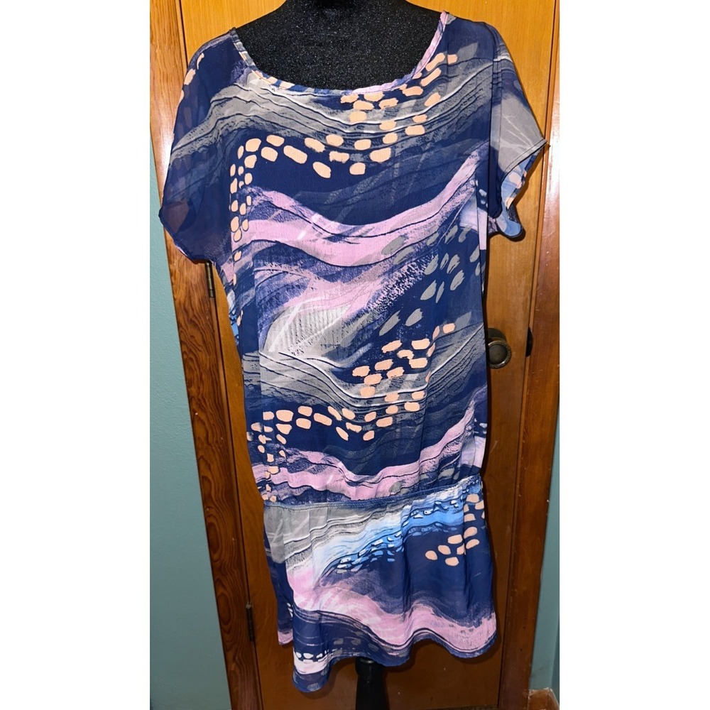 Jordan Taylor Collection Abstract Drop Waist Sheer Swimsuit Beach Cover Up Large